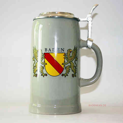 Bier-Humpen  Steinzeug 1 Liter mit badischem Wappen ohne Deckel